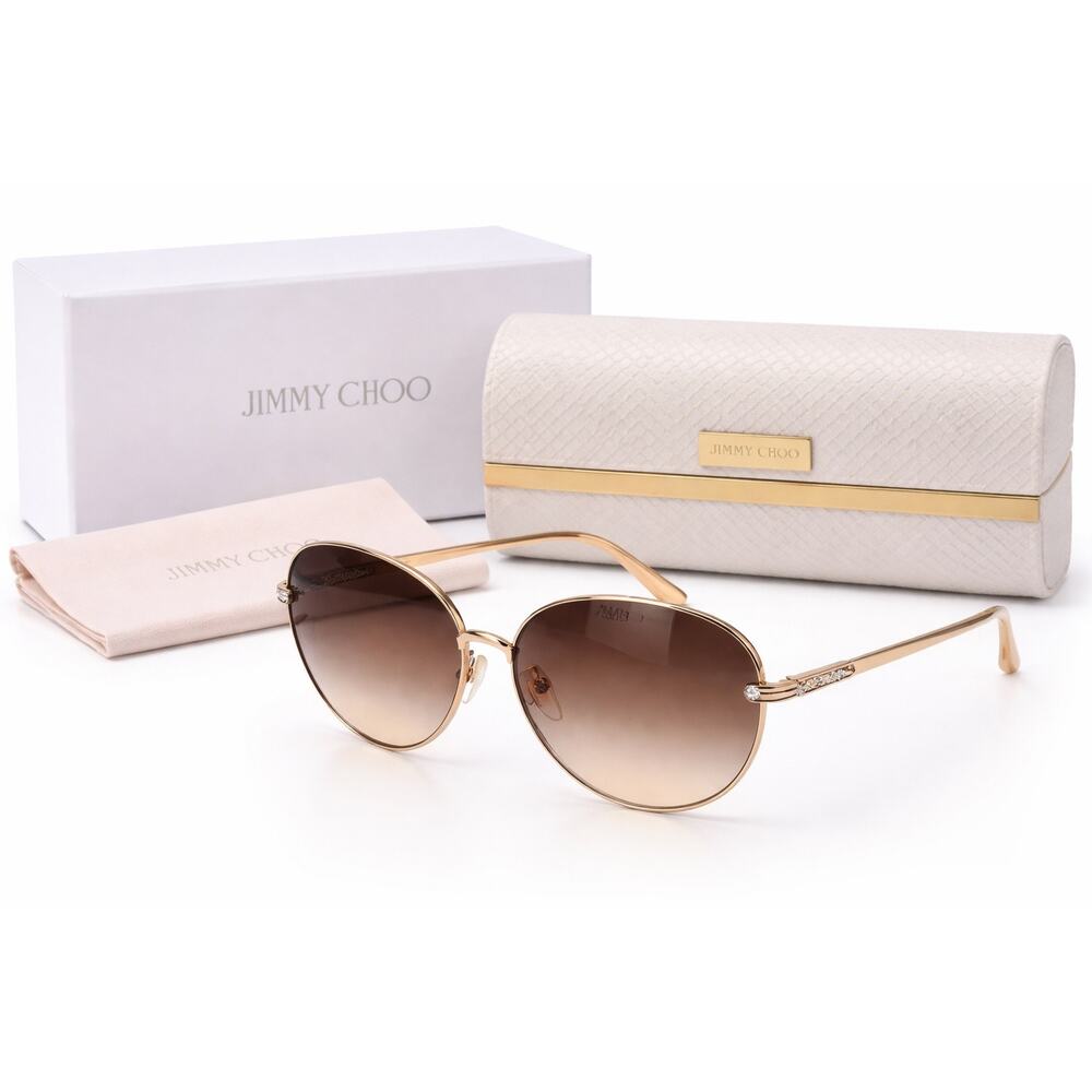 Jimmy Choo Marilia Sunglasses Gold Geometric Gradient Lens Crystal Arm NWT - Picture 2 of 6